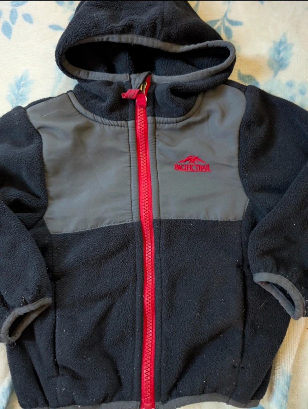 Pacific Trail Black and Gray Kids Fleece Hoodie with Red Zipper